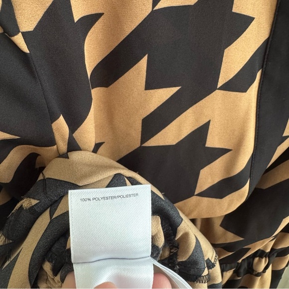 NWOT Anne Klein Houndstooth Black Brown Printed Drawstring Shirt Dress Size 6 - Picture 10 of 10